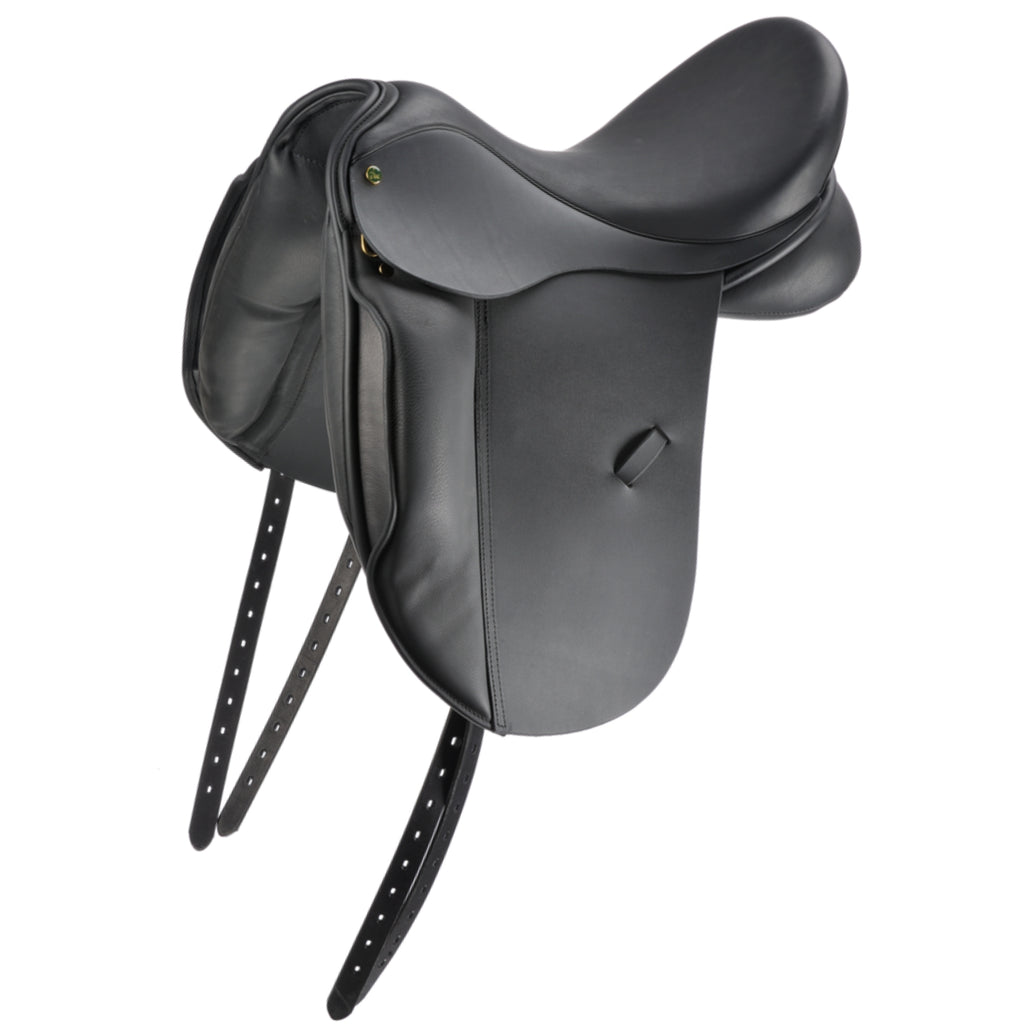 Ideal Suzannah Dressage DEMO Saddle Black Patent Piping 17 Inch Medium Wide